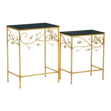 Set of 2 Black Wooden Top Tables with Gold Metal Frame | Yaxi