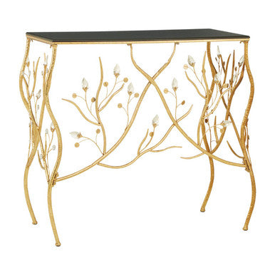 Yaxi Rectangular Console Table With Gold Frame And Black Top