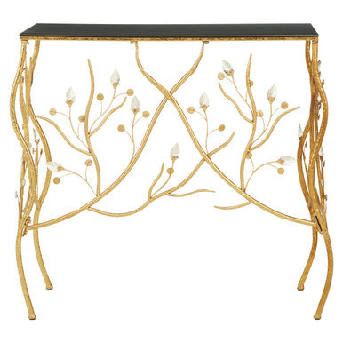 Yaxi Rectangular Console Table With Gold Frame And Black Top