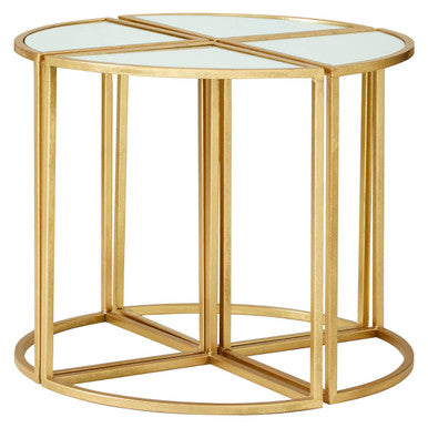 Set of 5 Champagne Gold Wood and Metal Nesting Tables with Glass Top, Farran