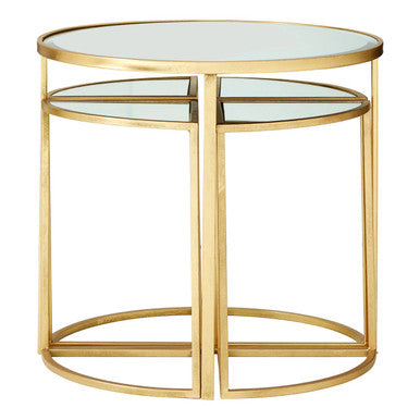 Set of 5 Champagne Gold Wood and Metal Nesting Tables with Glass Top, Farran