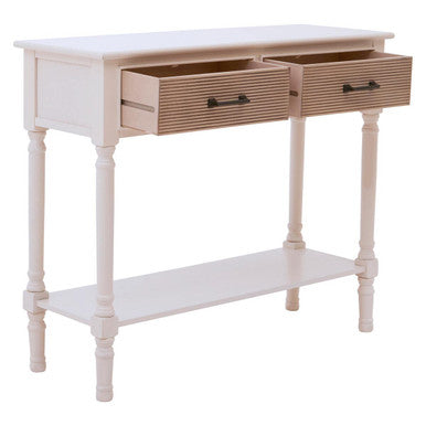 White Natural Wooden Console Table with Two Carved Detail Drawers and Lower Shelf | Heritage