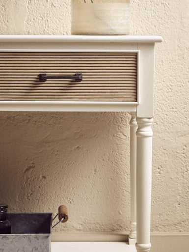 White Natural Wooden Console Table with Two Carved Detail Drawers and Lower Shelf | Heritage