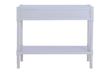 White Wooden Console Table with 2 Storage Drawers and Lower Open Shelf | Heritage
