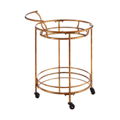 2 Tier Gold Finish Drinks Trolley with Mirrored Shelves | Hadley