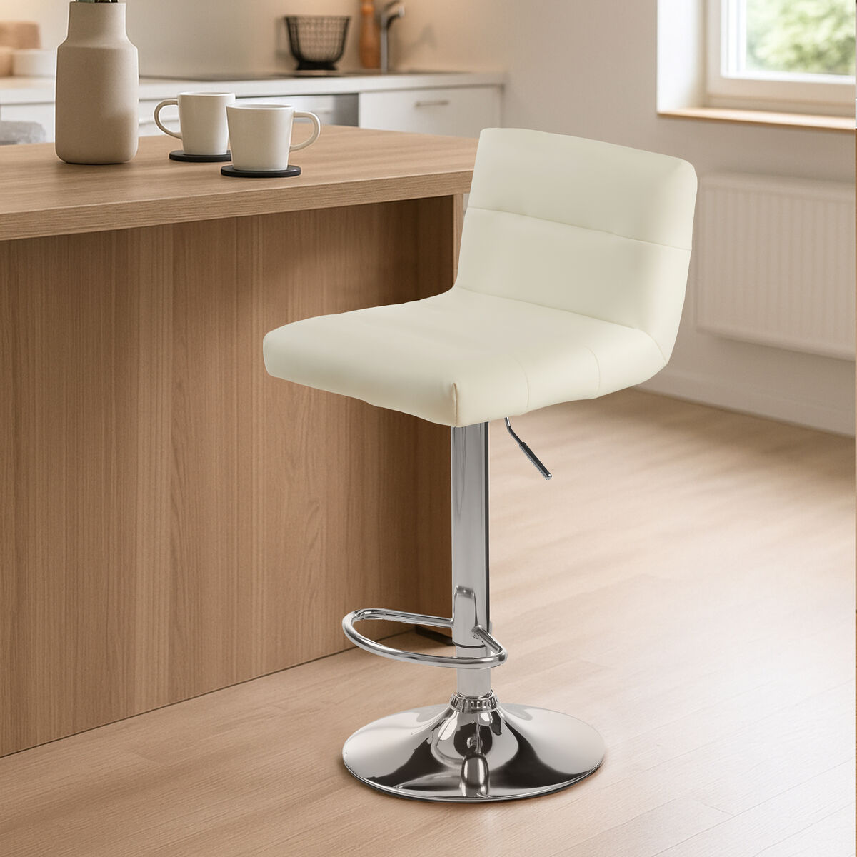 Baina White Seat Bar Stool With Chrome Base