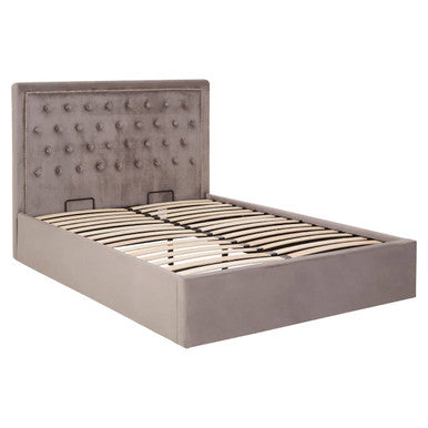Grey Velvet Ottoman Bed Double | Hannah