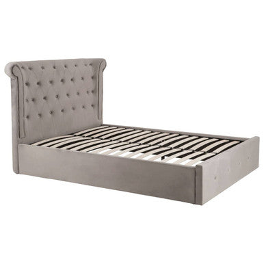 Grey Velvet Ottoman Double Bed | Edison