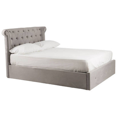 Grey Velvet Ottoman Double Bed | Edison