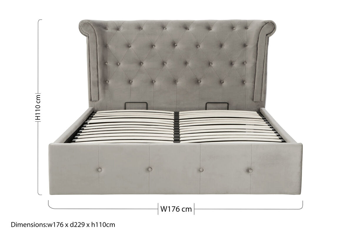 Edison Grey Brushed Velvet Ottoman King Bed