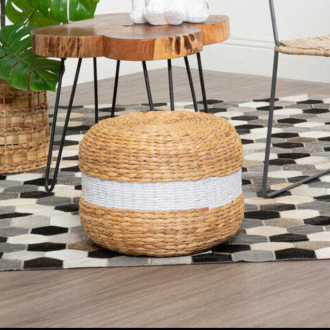 Water Hyacinth Pouffe with White Stripe | Ashby