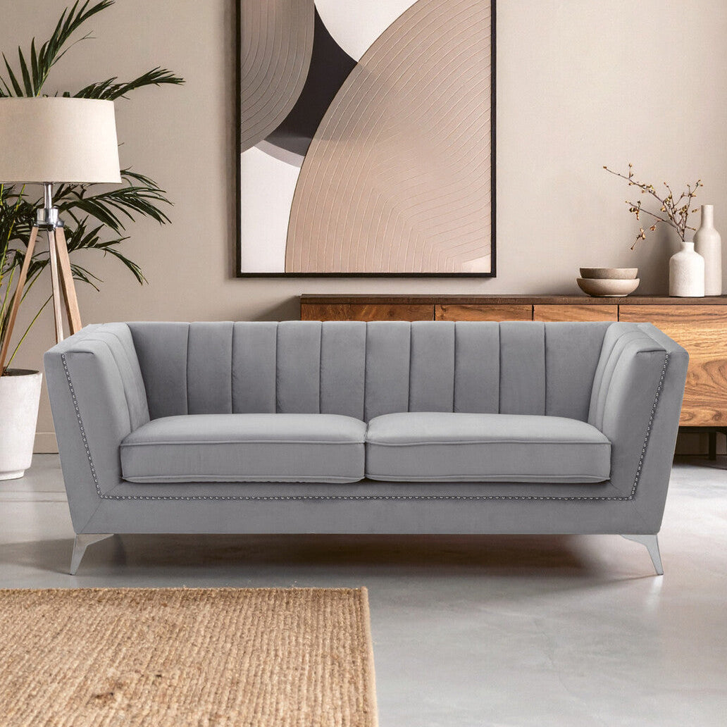 3 Seater Grey Velvet Sofa, Hansa