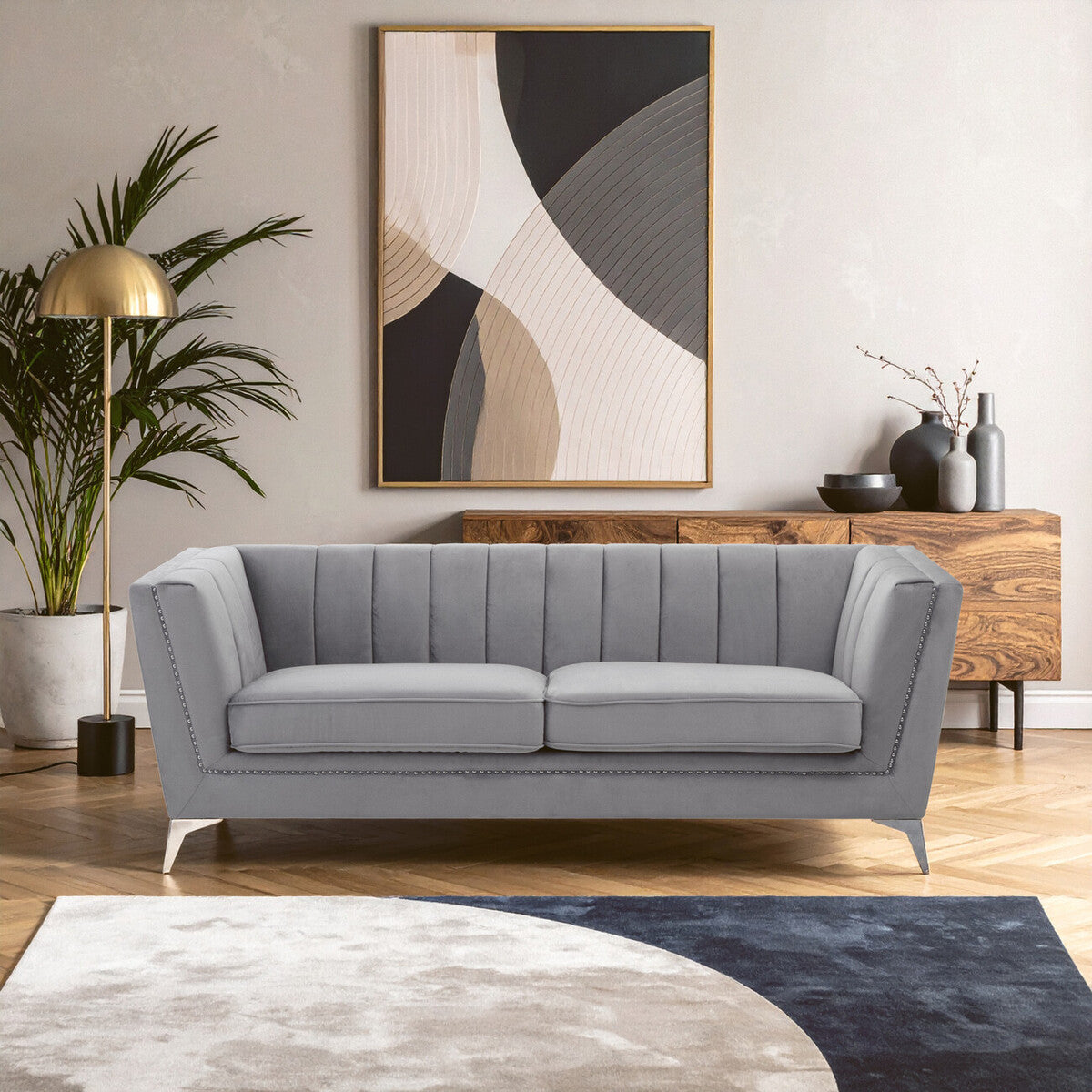 3 Seater Grey Velvet Sofa, Hansa