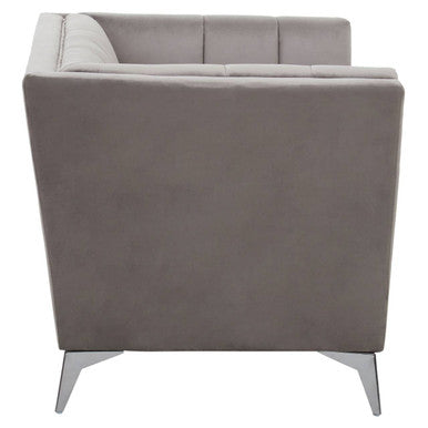 Hansa Grey Velvet Chair with Chrome Metal Legs