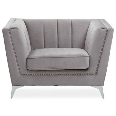 Hansa Grey Velvet Chair with Chrome Metal Legs
