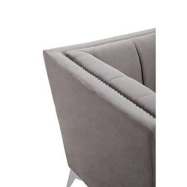 Hansa Grey Velvet Chair with Chrome Metal Legs