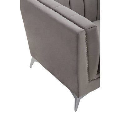 Hansa Grey Velvet Chair with Chrome Metal Legs