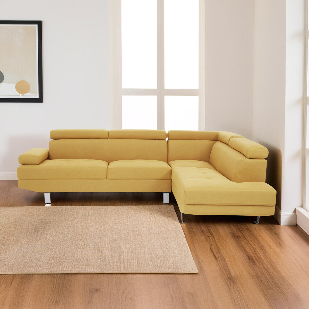 Ochre Linen Corner Sofa with Adjustable Headrests | Hanover