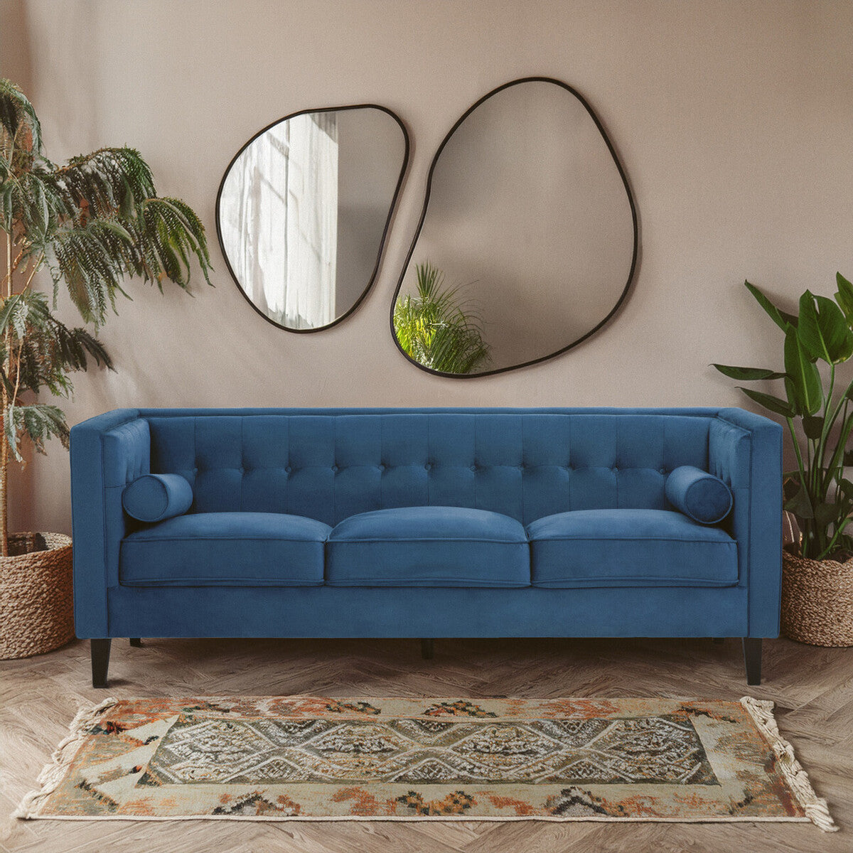 3 Seater Blue Velvet Sofa | Helia