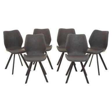 White Round Marble Effect Top and Grey Meta Frame Dining Table with Grey 6 Chairs Set, Weston
