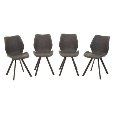 White Round Marble Effect Top and Grey Meta Frame Dining Table with Grey 6 Chairs Set, Weston