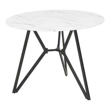 White Round Marble Effect Top and Grey Meta Frame Dining Table with Grey 6 Chairs Set, Weston