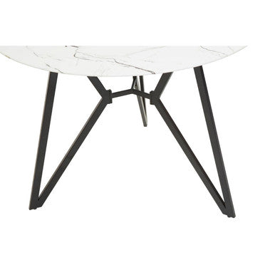 White Round Marble Effect Top and Grey Meta Frame Dining Table with Grey 6 Chairs Set, Weston
