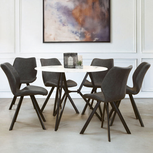 Weston Round Marble Effect Dining Table with 6 Chairs Set