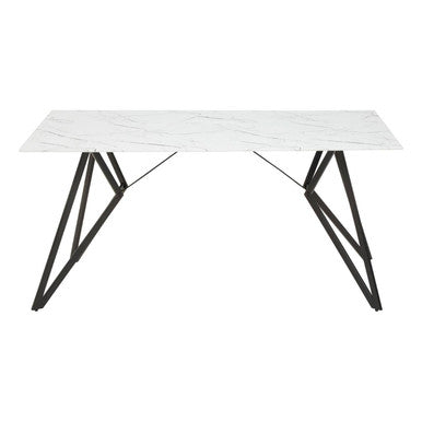 White Marble Effect Top and Metal Legs Dining Table with Faux Leather 6 Grey Chairs Set, Weston