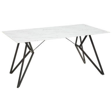 White Marble Effect Top and Metal Legs Dining Table with Faux Leather 6 Grey Chairs Set, Weston
