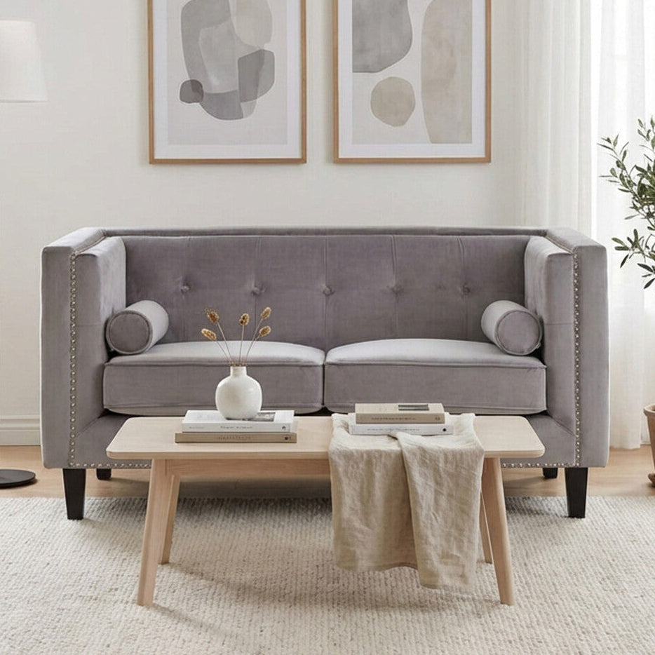 2 Seater Grey Velvet Sofa | Felisa