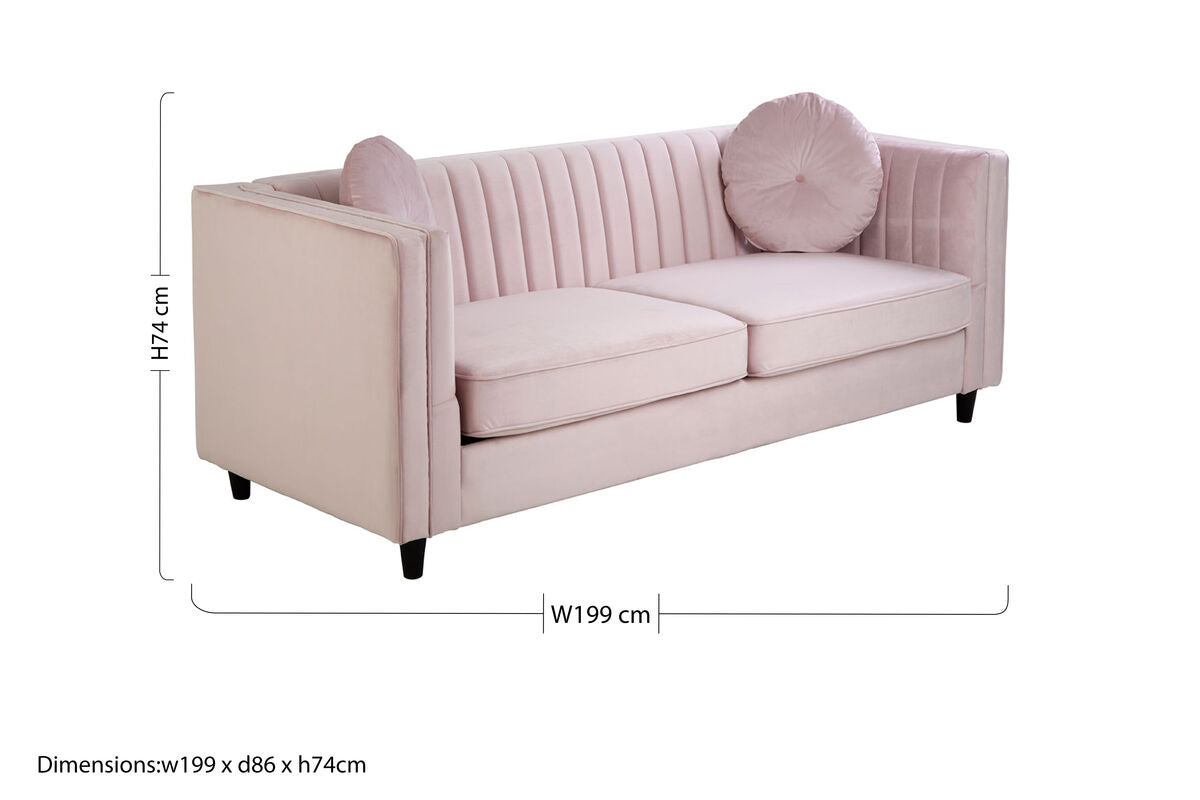 3 Seater Pink Velvet Sofa, Farah