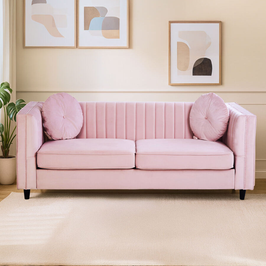 Farah 3 Seat Pink Velvet Sofa