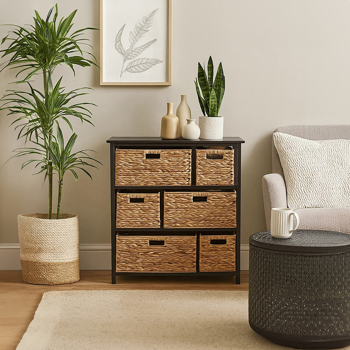 Padstow 6 Drawers Black Frame Storage Unit