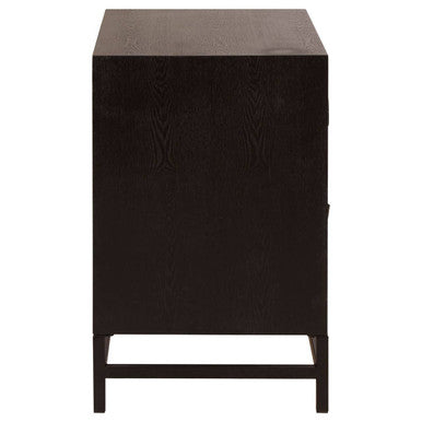 Black Wooden 2-Drawer Bedside Table with Chevron Pattern Drawer Fronts and Metal Handles | Lombok