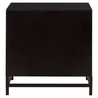 Black Wooden 2-Drawer Bedside Table with Chevron Pattern Drawer Fronts and Metal Handles | Lombok