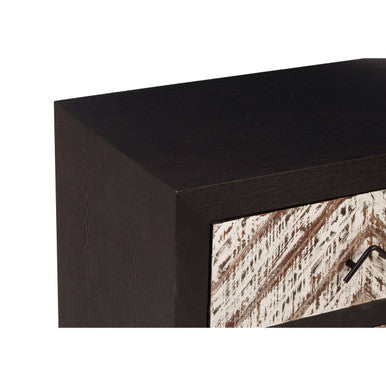 Black Wooden 2-Drawer Bedside Table with Chevron Pattern Drawer Fronts and Metal Handles | Lombok