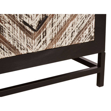 Black Wooden 2-Drawer Bedside Table with Chevron Pattern Drawer Fronts and Metal Handles | Lombok