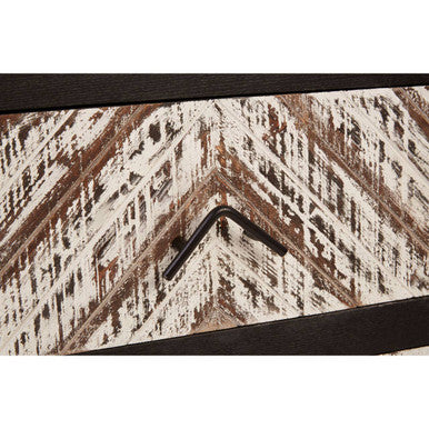 Black Wooden 2-Drawer Bedside Table with Chevron Pattern Drawer Fronts and Metal Handles | Lombok