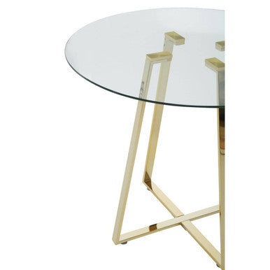 Clear Glass Top and Gold Finish Round Steel Dining Table | Metropolitan