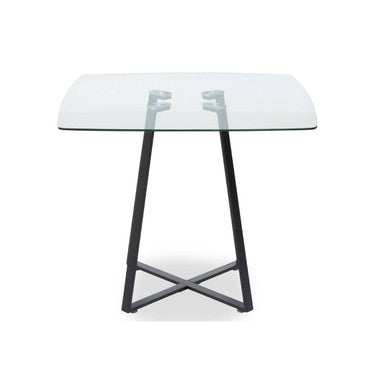 Clear Glass Top and Matte Black Square Steel Dining Table, Metropolitan