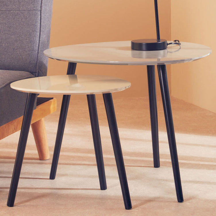 Set of 2 Grey Wooden Triangular Nesting Tables with Black Natural Wood Legs, Nostra
