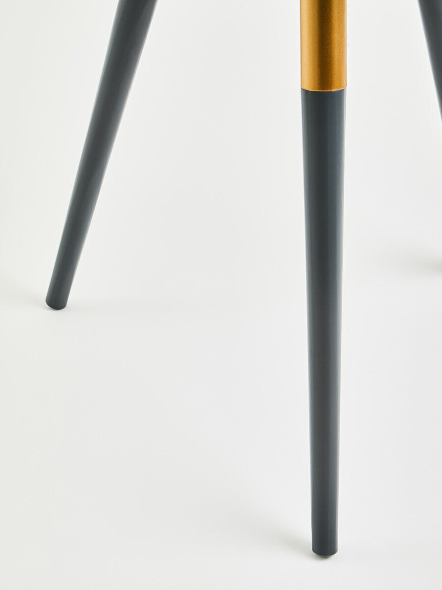 Dark Grey Round Top Wooden Side Table with Natural Wood Legs and Gold Trim | Nostra