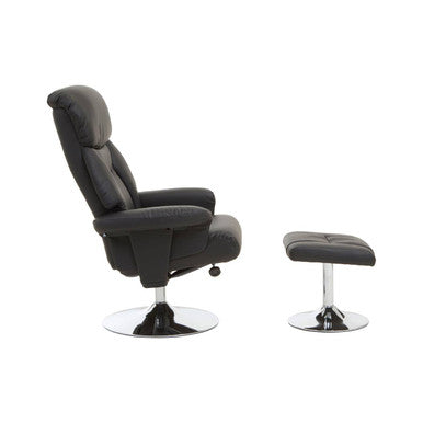 Denton Black Leather Effect Reclining Chair And Footstool
