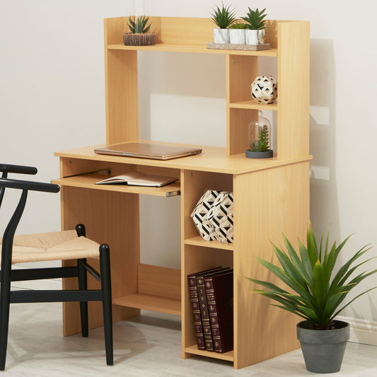 Natural Office Desk With Shelves, Bradbury
