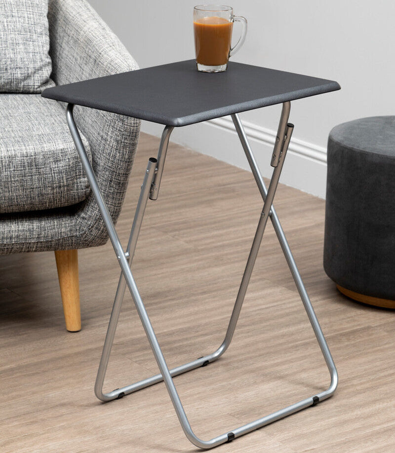 Black Wooden Top Folding Table with Silver Frame, Bernie