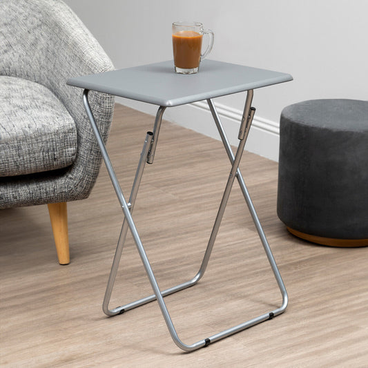 Grey Wooden Top Folding Table with Silver Frame, Bernie