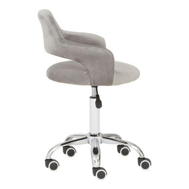 Fionna Grey Velvet Home Office Chair With Curved Back