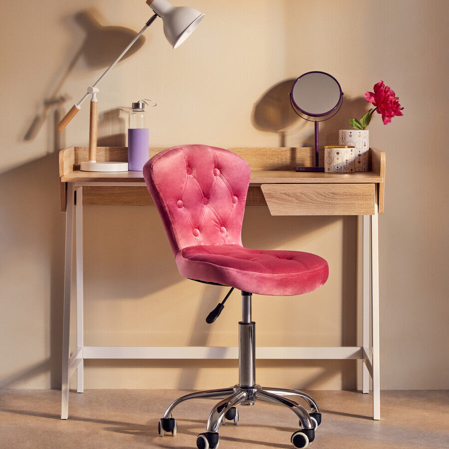 Fayth Pink Velvet Buttoned Home Office Chair