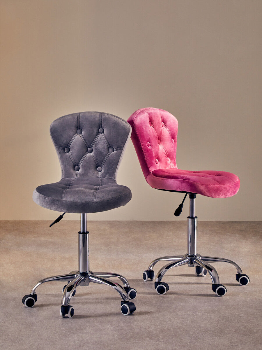Fayth Pink Velvet Buttoned Home Office Chair
